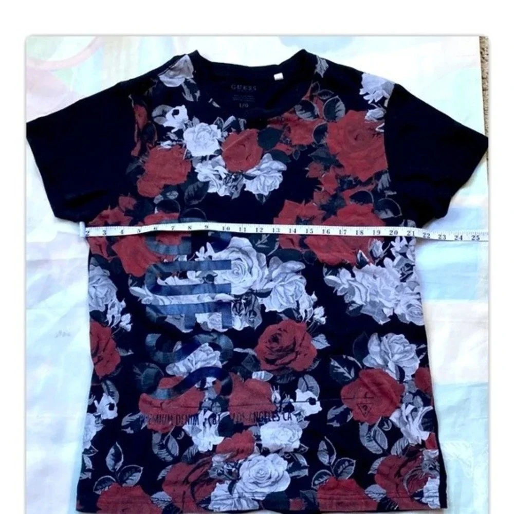 Guess Premium Los Angeles T-Shirt Flowers Black Size L Mens Floral Front - Picture 2 of 7